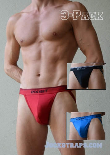 3-Pack of 2Xist Jockstraps in colors Red, Black and Blue